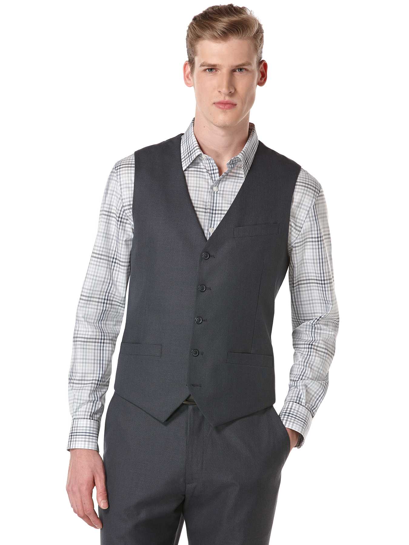 Perry Ellis Textured Fabric 5 Button Suit Vest