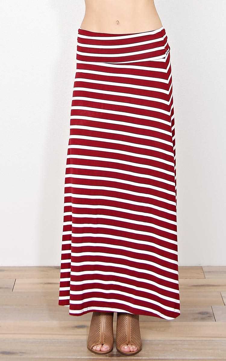 Burgundy Seaside Knit Maxi Skirt - - Wine Combo in Size by Styles For Less