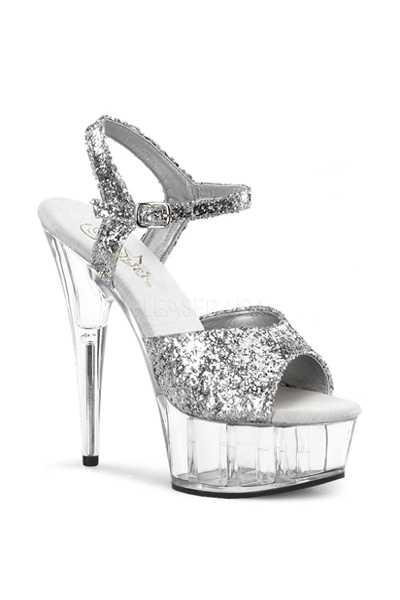 Clear Silver Glitter Peep Toe Platform High Heels