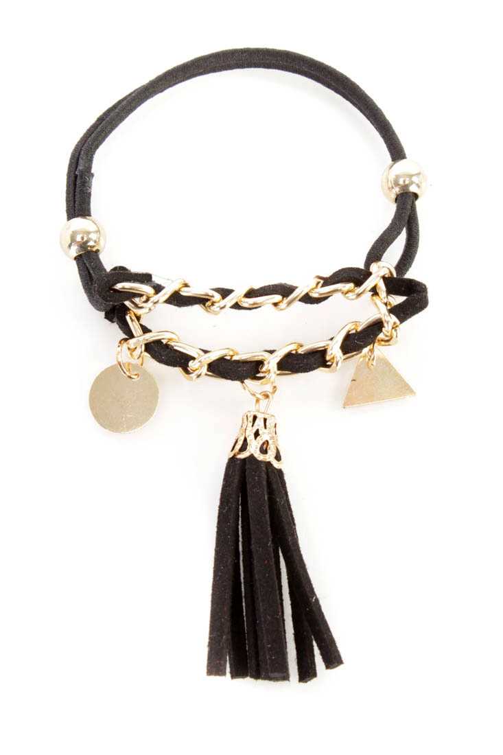 Black Elastic Band Tassel Shape Pendant Bracelet