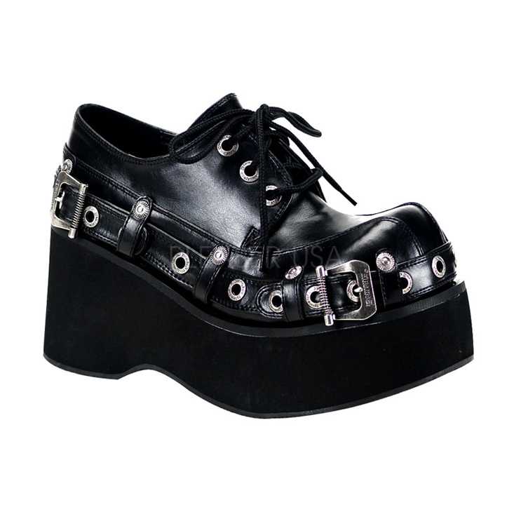 Black Lace Up Faux Leather Wedges