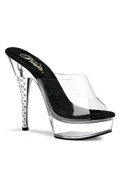Clear Black Slip On Rhinestone High Heels