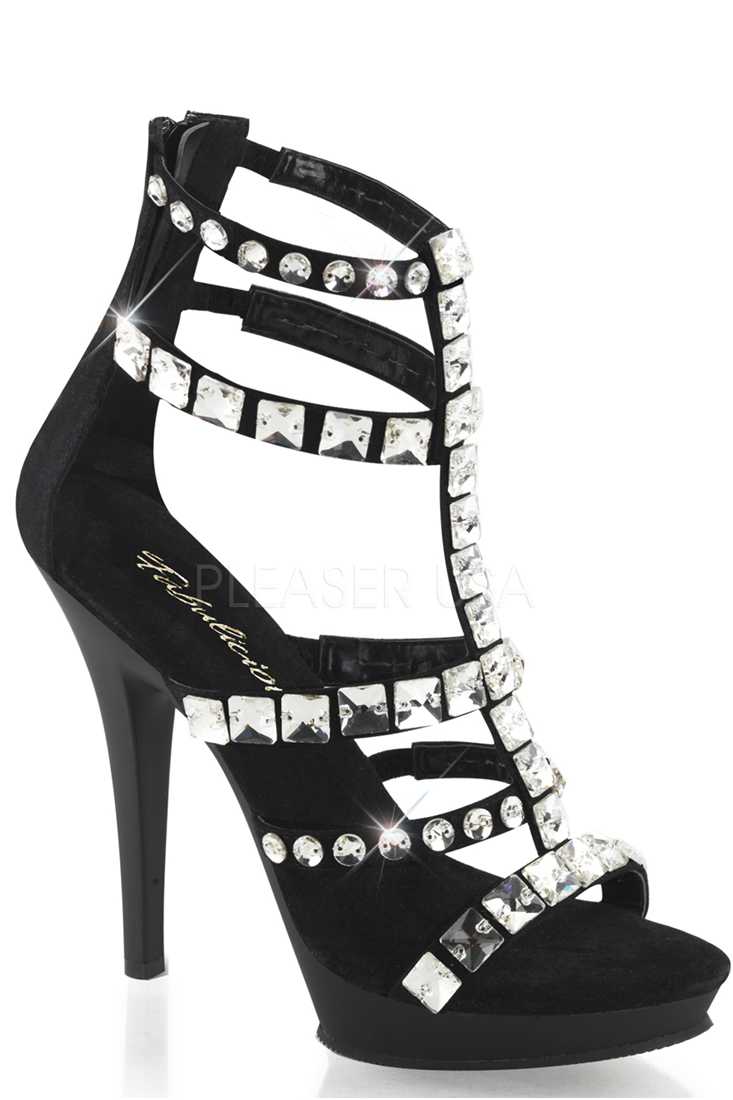 Black Jeweled T Strappy High Heels Matte Nubuck