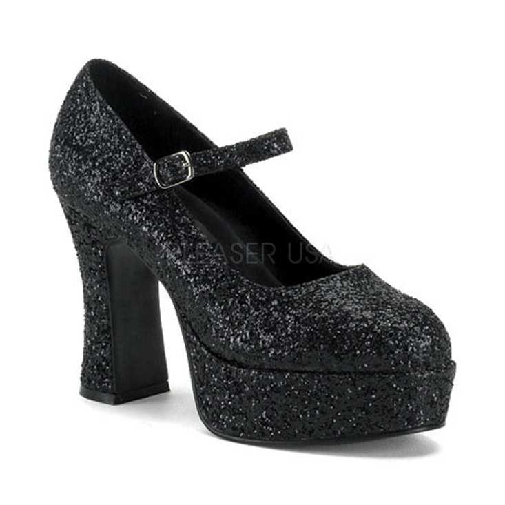 Black Glitter Maryjane Chunky High Heels