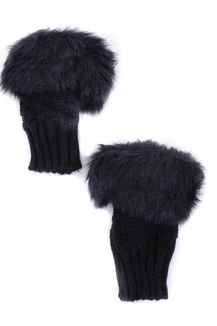 Black Knitted Fax Fur Arm Cuffs