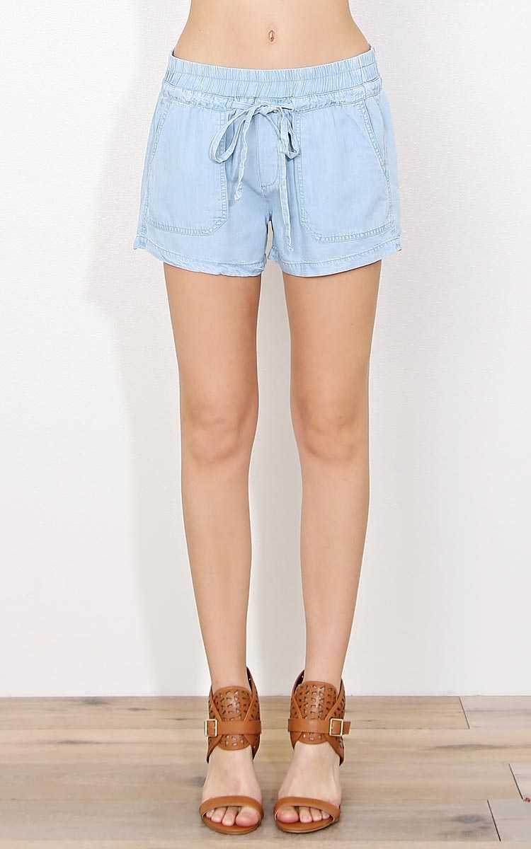 Bay Side Chambray Shorts - - Lt Blue in Size by Styles For Less
