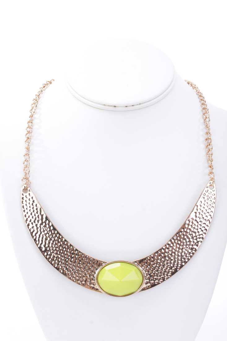 Chartreuse Gold Harmed Plate Beaded Decor Necklace