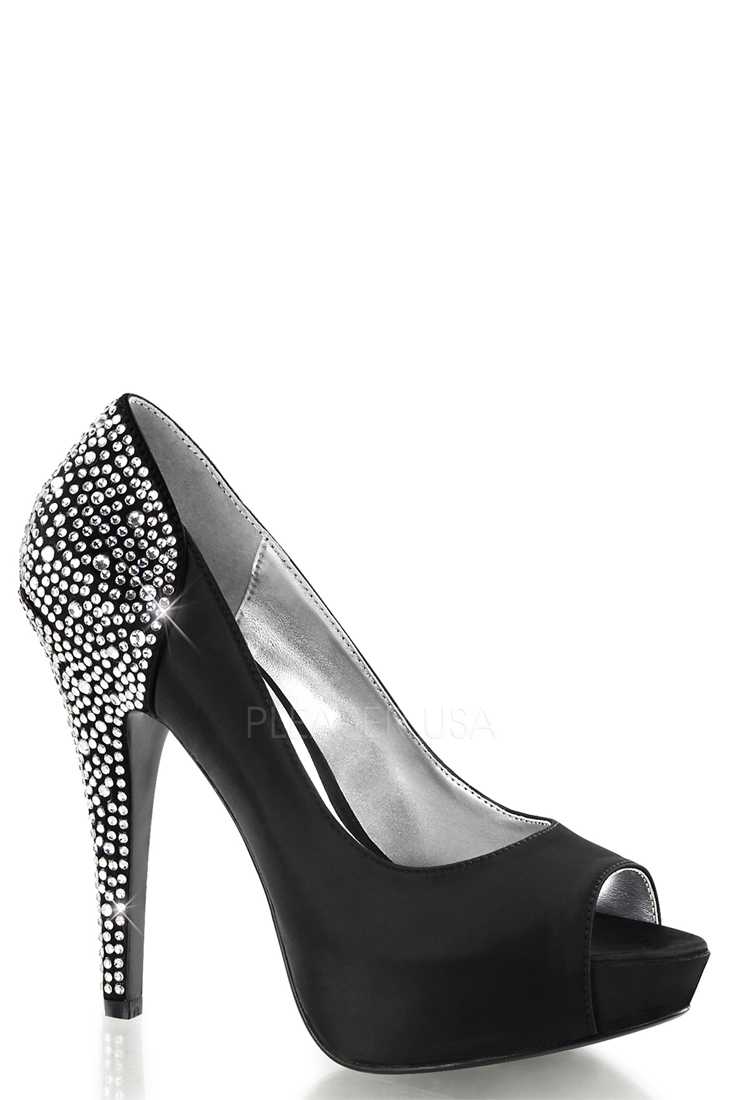 Black Rhinestone Pump High Heels Silk Satin