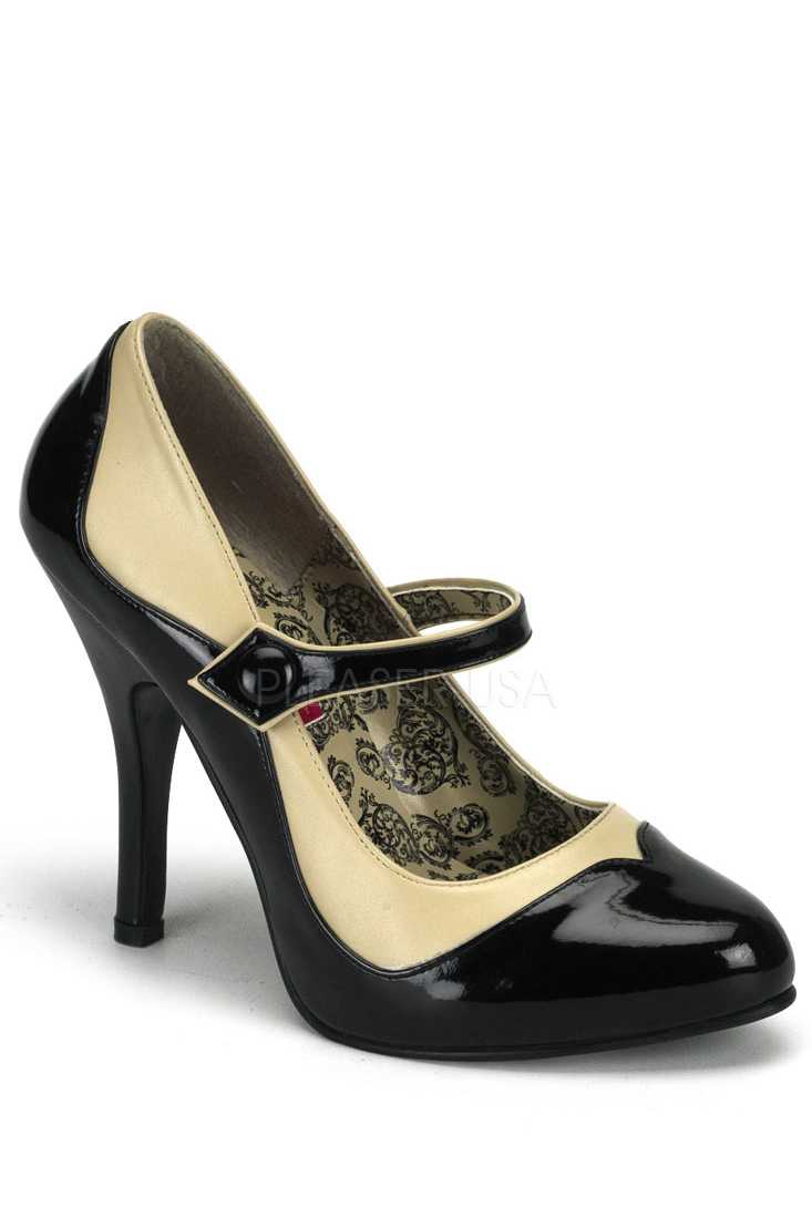 Black Cream Two Tone Maryjane High Heels Faux Leather