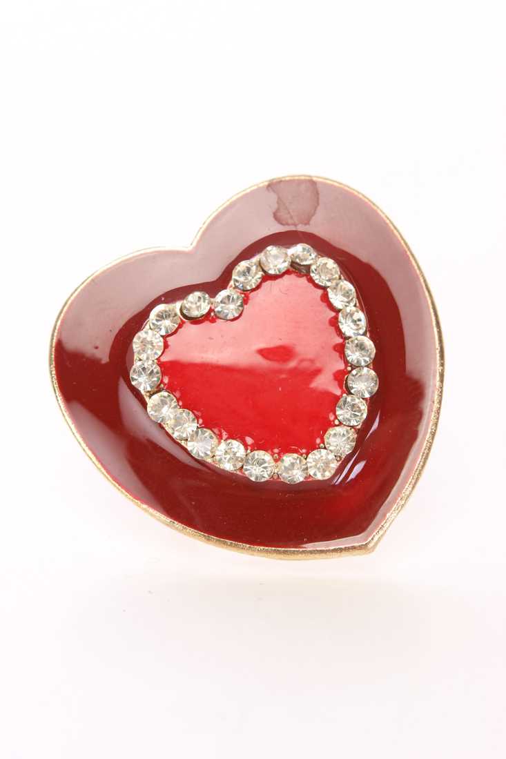Red High Polish Rhinestone Heart Ring