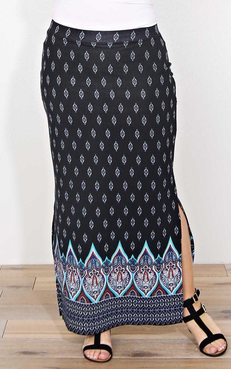 Plus Size Jasmine Knit Maxi Skirt - Black Combo in Size 3X by Styles For Less