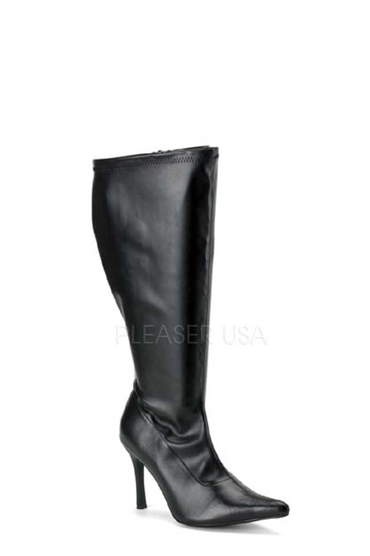 Black Wide Width Calf Pointed Toe Boots Faux Leather