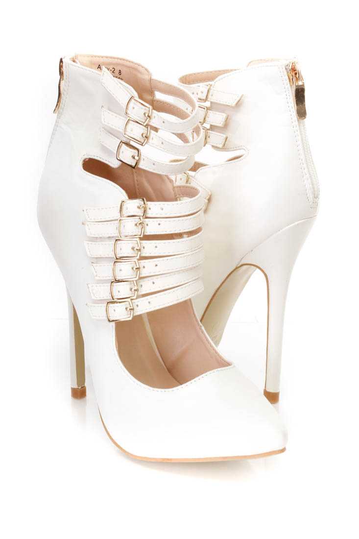 White Strappy Single Sole Heel Booties Faux Leather
