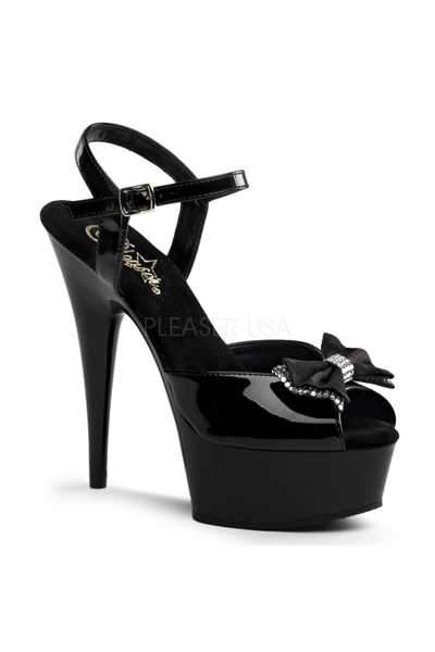 Black Patent Rhinestone Bow Platform High Heels