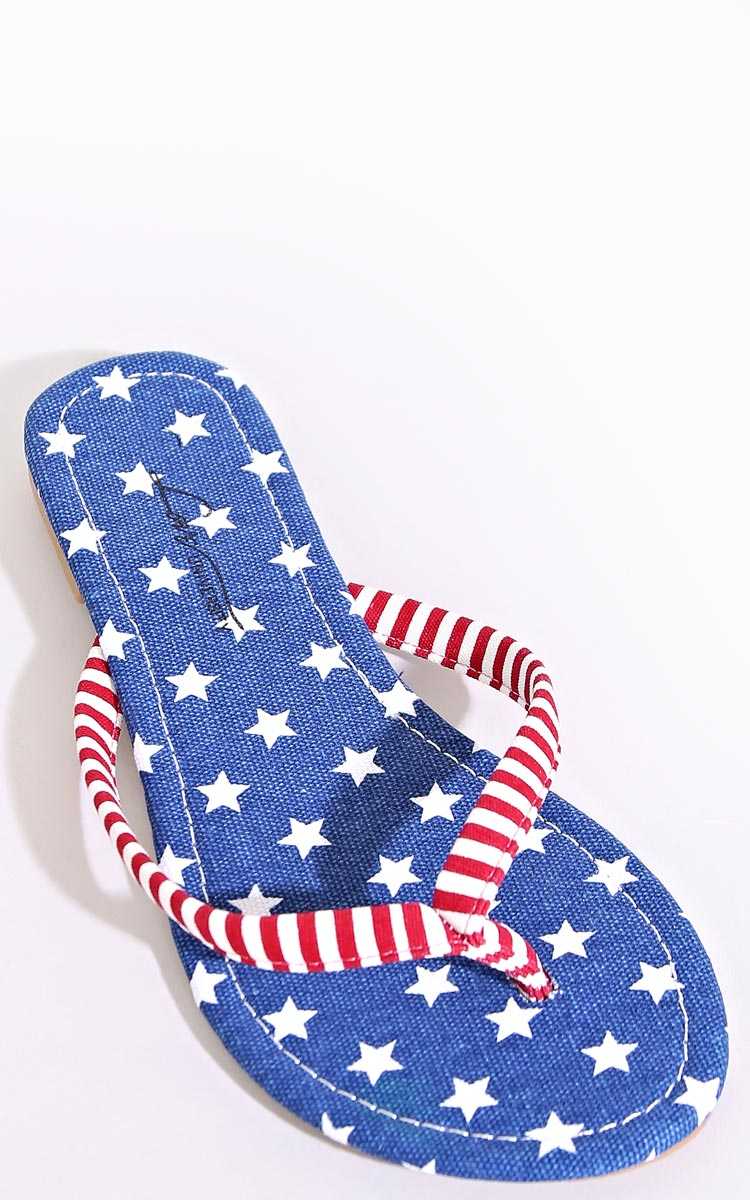 Stars & Stripes Denim Sandals - Red Combo in Size by Styles For Less