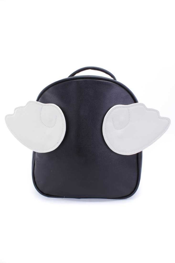 White Black Removable Wing Faux Leather Backpack