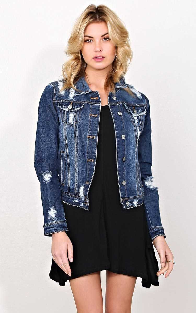 Sadie Distressed Denim Jacket - - Dk Destroyed in Size by Styles For Less