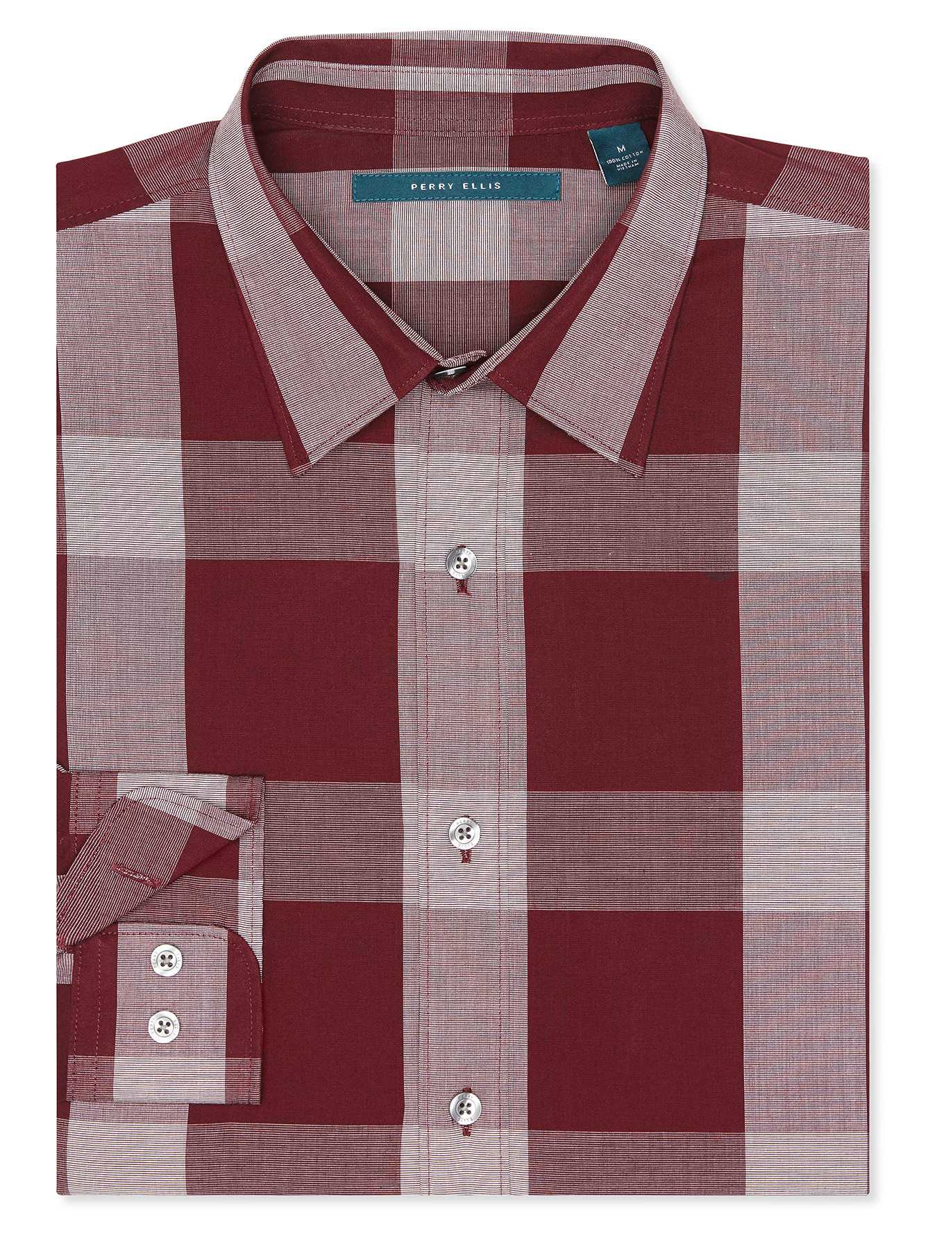 Perry Ellis Roll-Up Sleeve Plaid Shirt