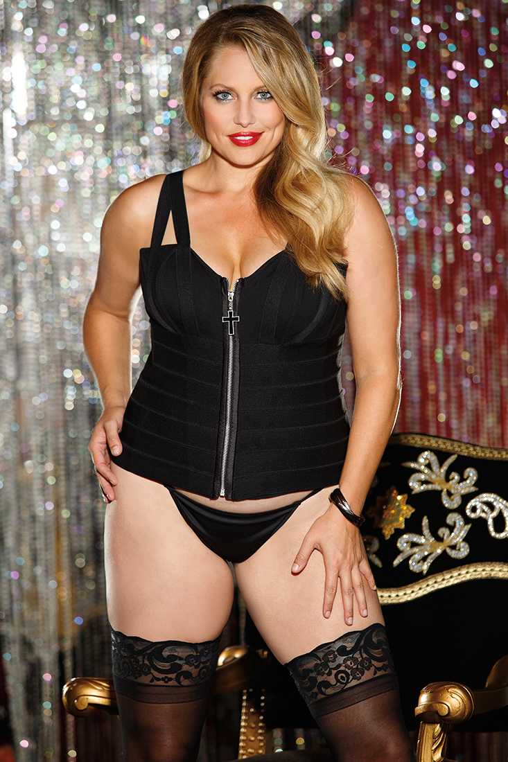 Black Cross Zipper Pull Stretch Elastic Plus Size Corset