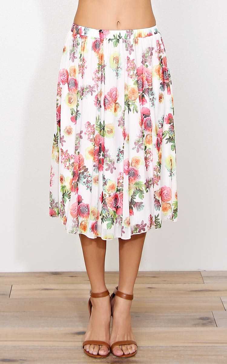 Brighten Your Day Floral Knit Skirt - - Ivory Combo in Size by Styles For Less