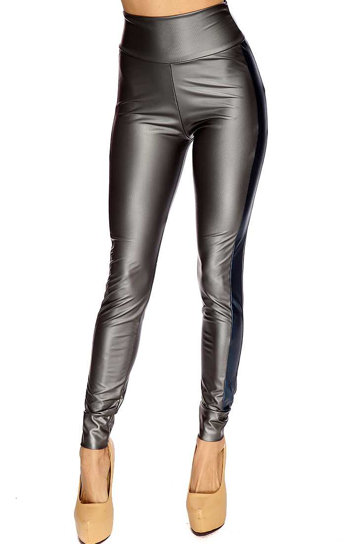 Pewter Navy Faux Leather High Waist Pants