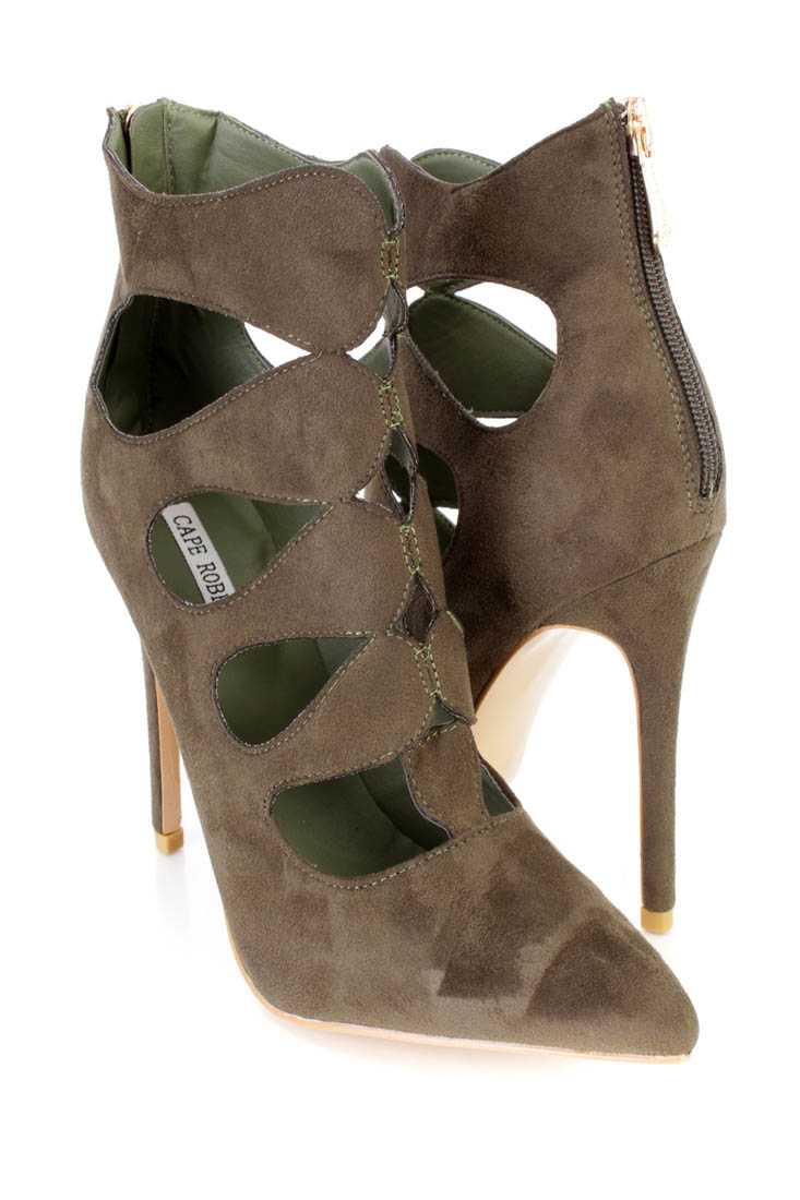 Olive Strappy Single Sole Ankle Booties Faux Suede