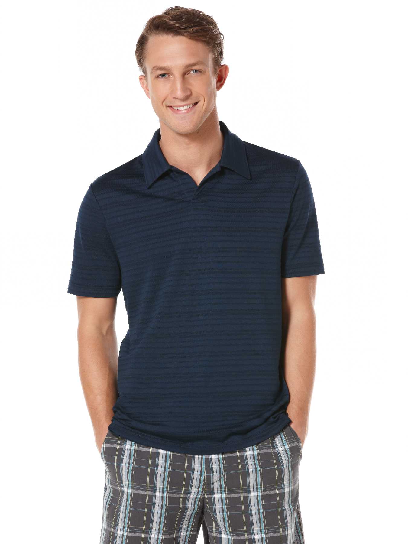Perry Ellis Open Textured Stripe Knit Polo
