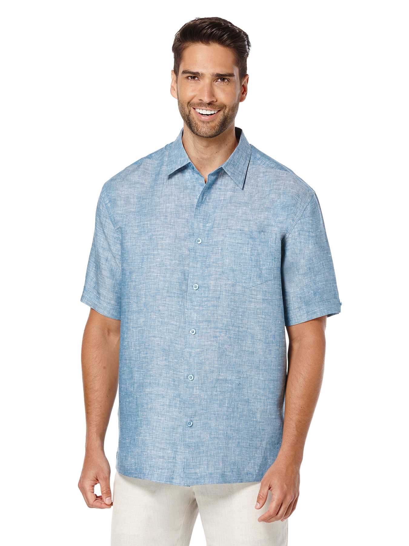 Cubavera 100% Linen Short Sleeve 1 Pocket Cross Dye Shirt