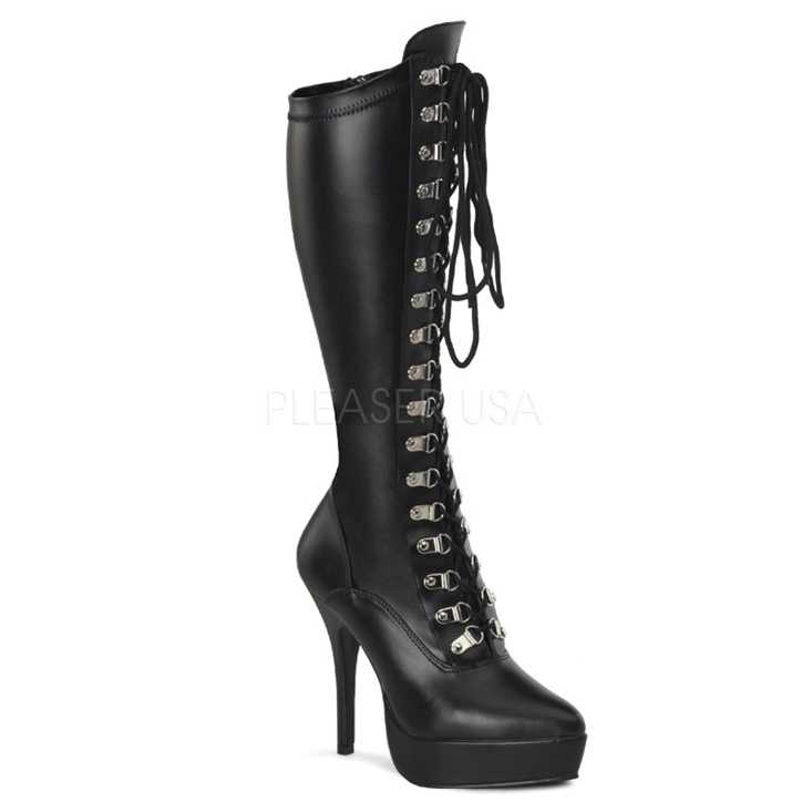 Black Lace Up Platform Boots Faux Leather