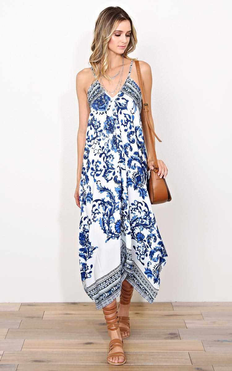 Paisley Hanky Hem Maxi Dress - - White Combo in Size by Styles For Less