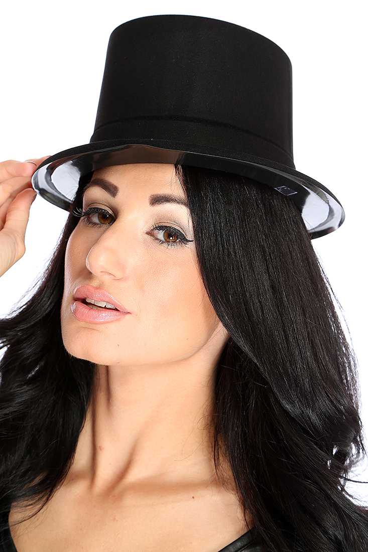 Black Plastic Velvet Top Hat
