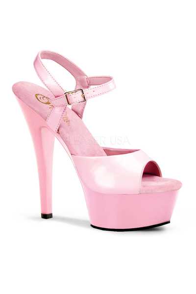 Baby Pink Patent Strappy Peep Toe Platform High Heels