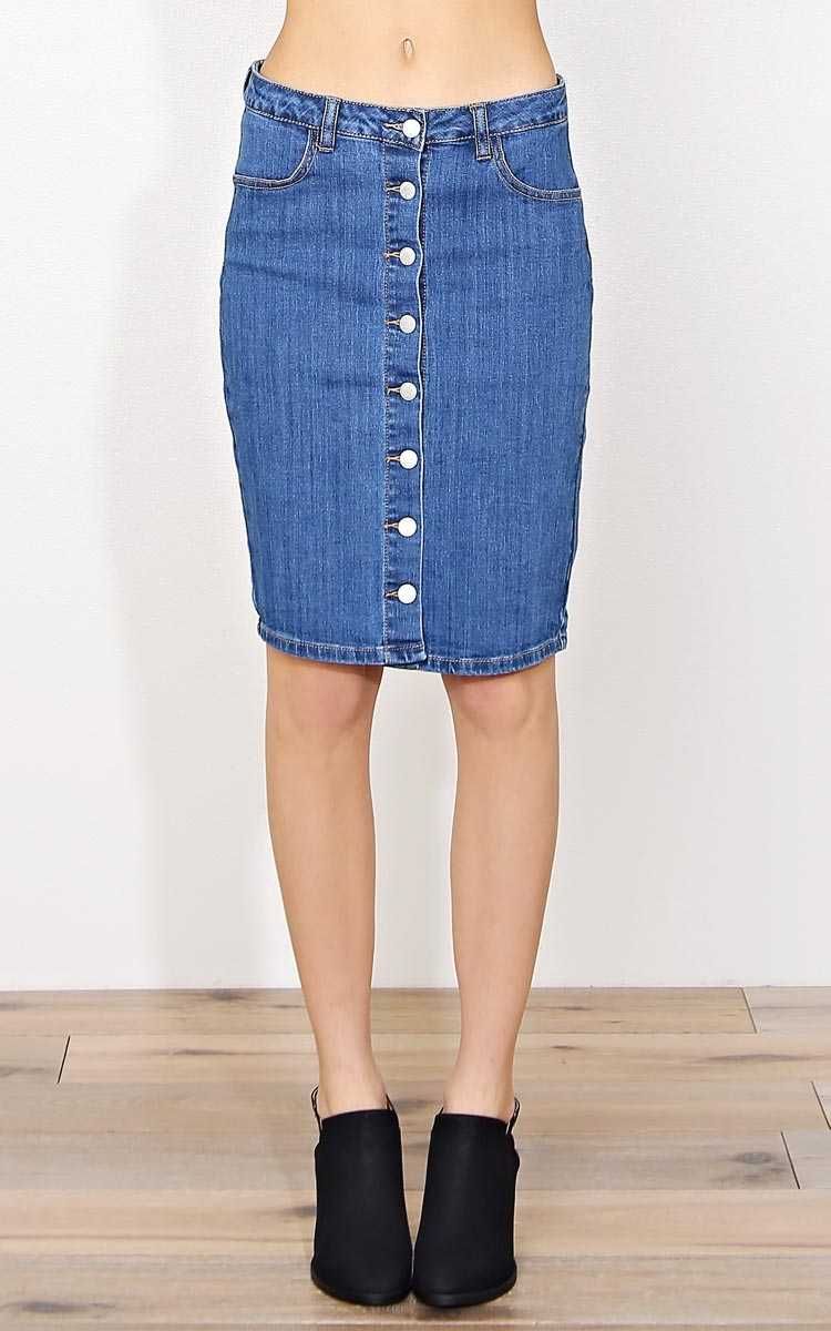 Kimmy Denim Pencil Skirt - - Med Wash in Size by Styles For Less