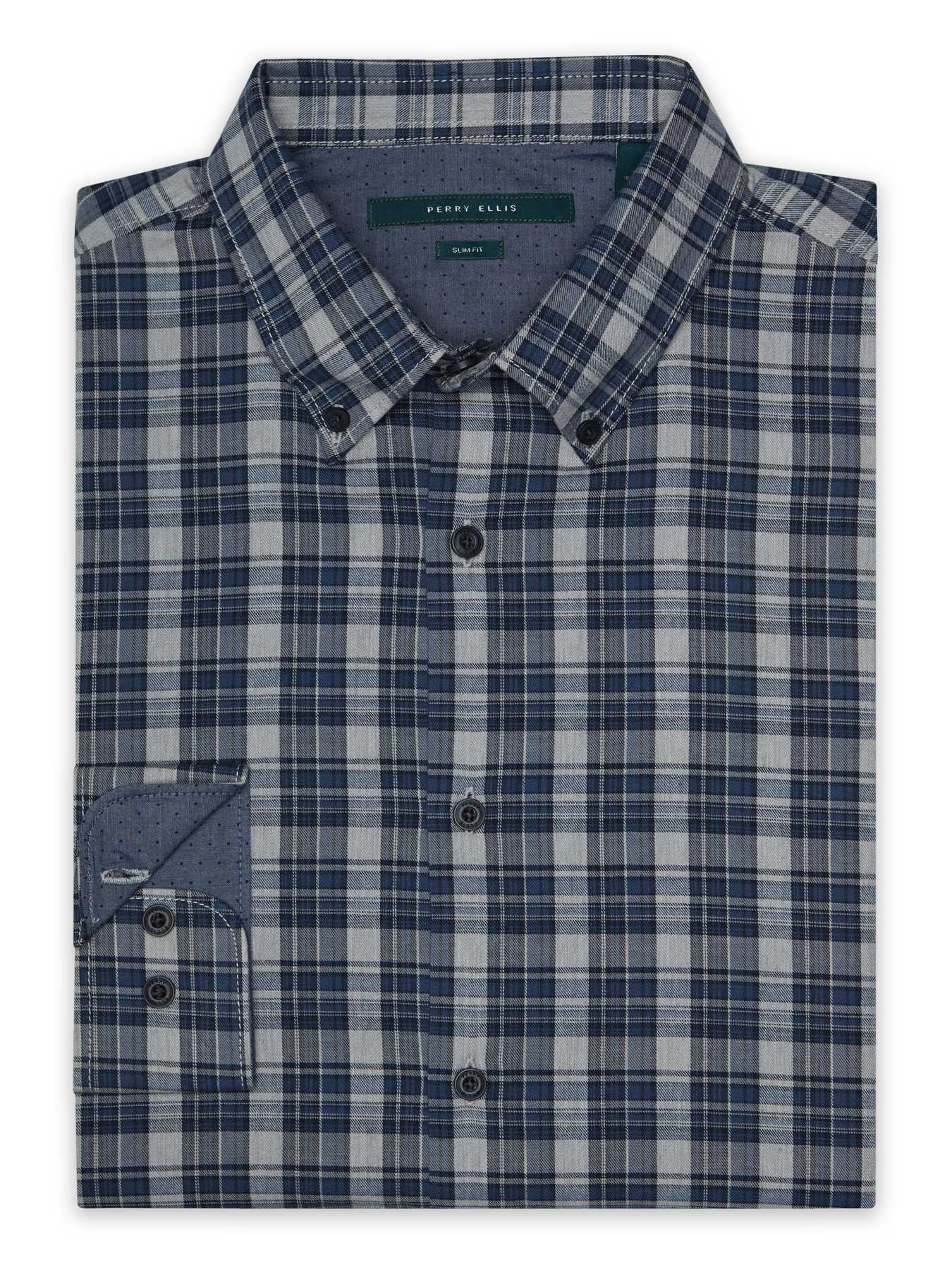 Perry Ellis Slim Fit Heather Plaid Shirt