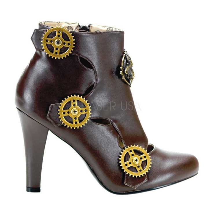 Brown Faux Leather Steampunk Bee Gear Booties