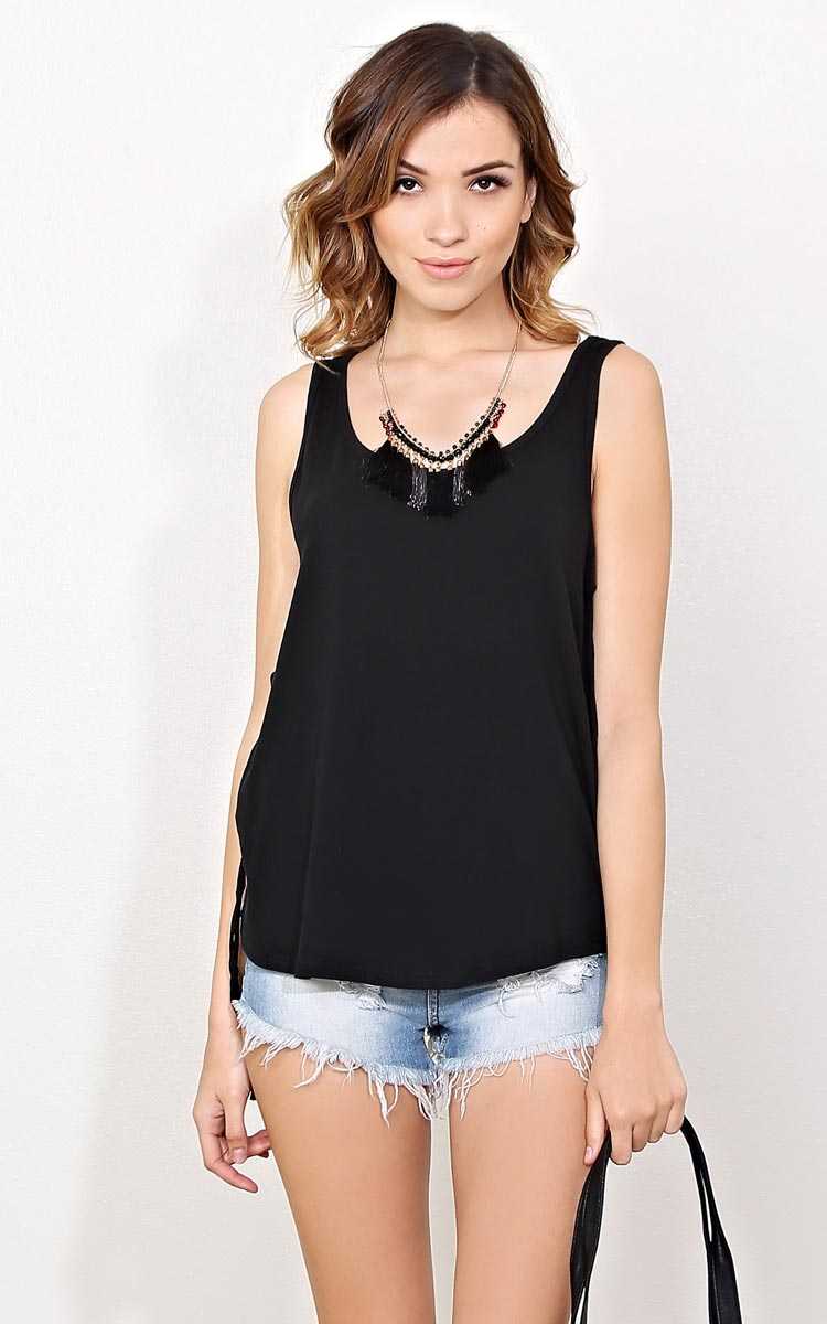 Black Southern Feel Fringe Tank - - Black in Size by Styles For Less