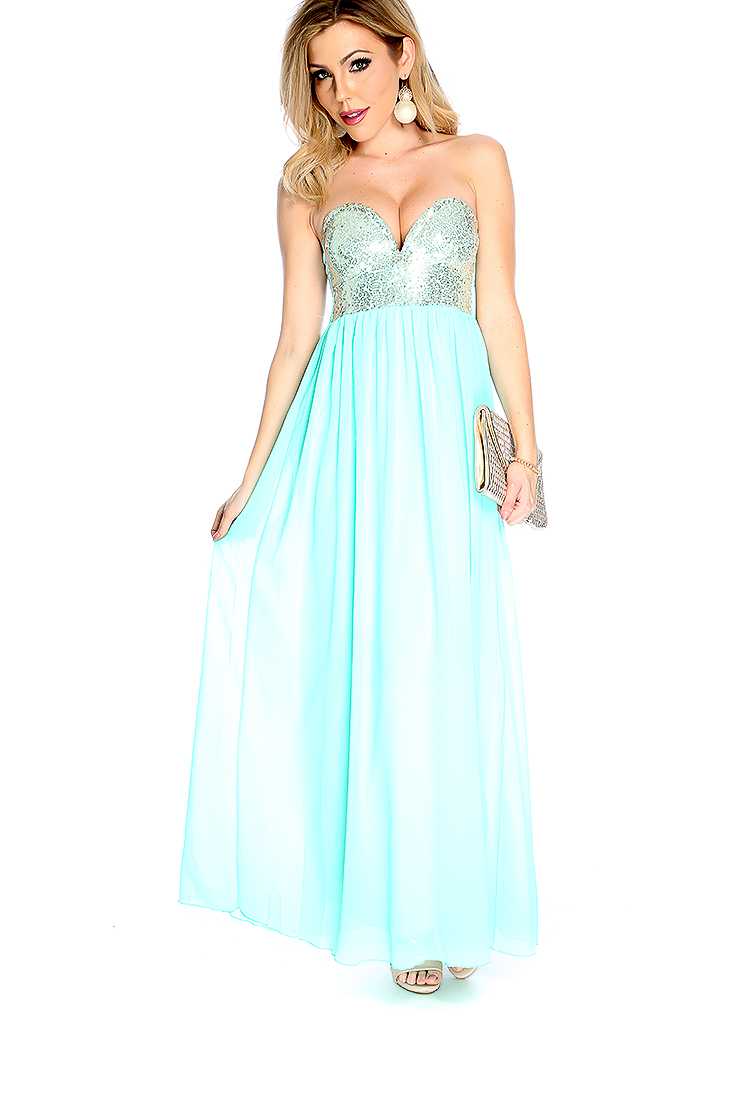 Sexy Mint Sequins Strapless Maxi Dress