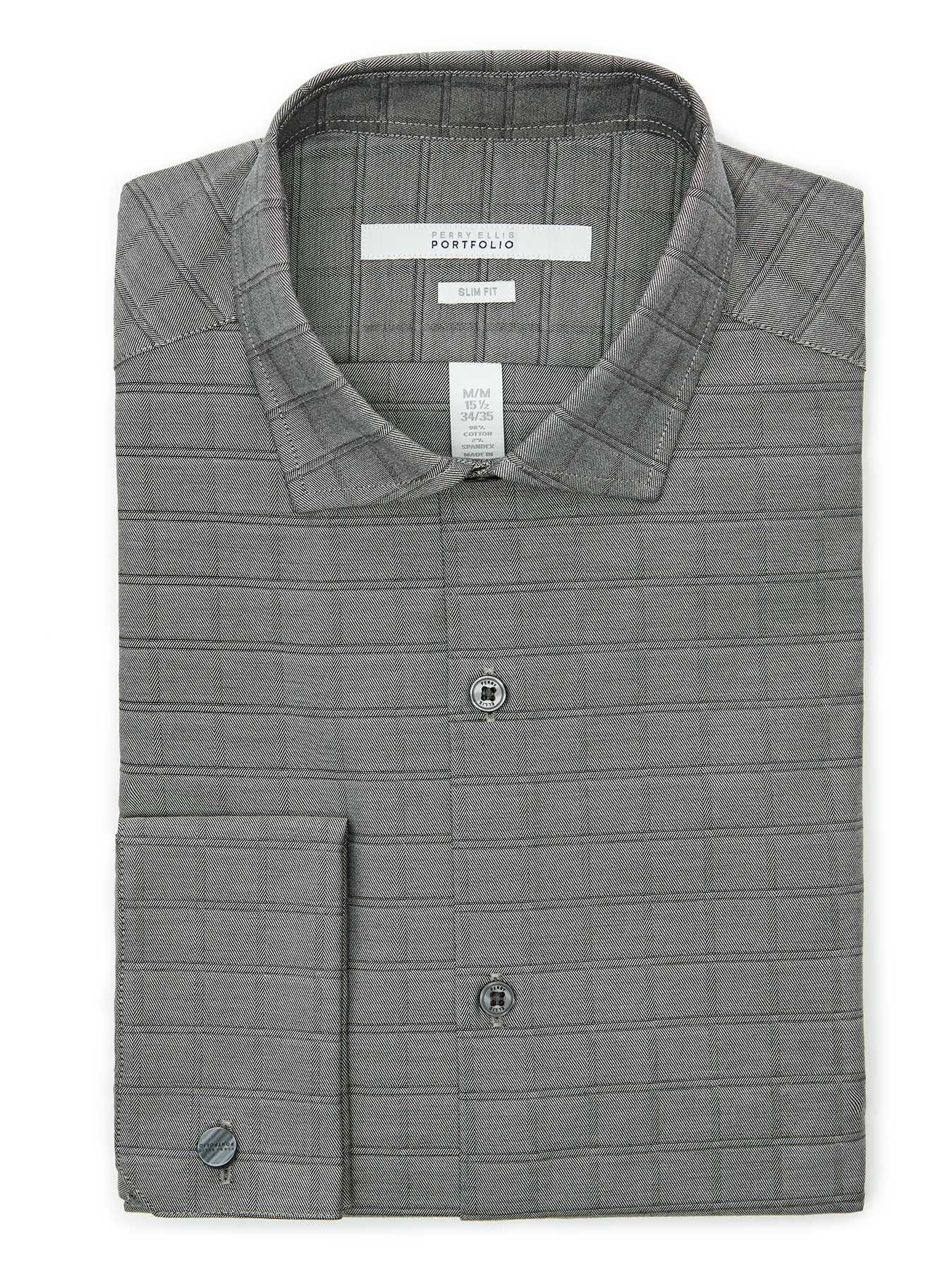 Perry Ellis Slim Fit Dobby Grid Dress Shirt
