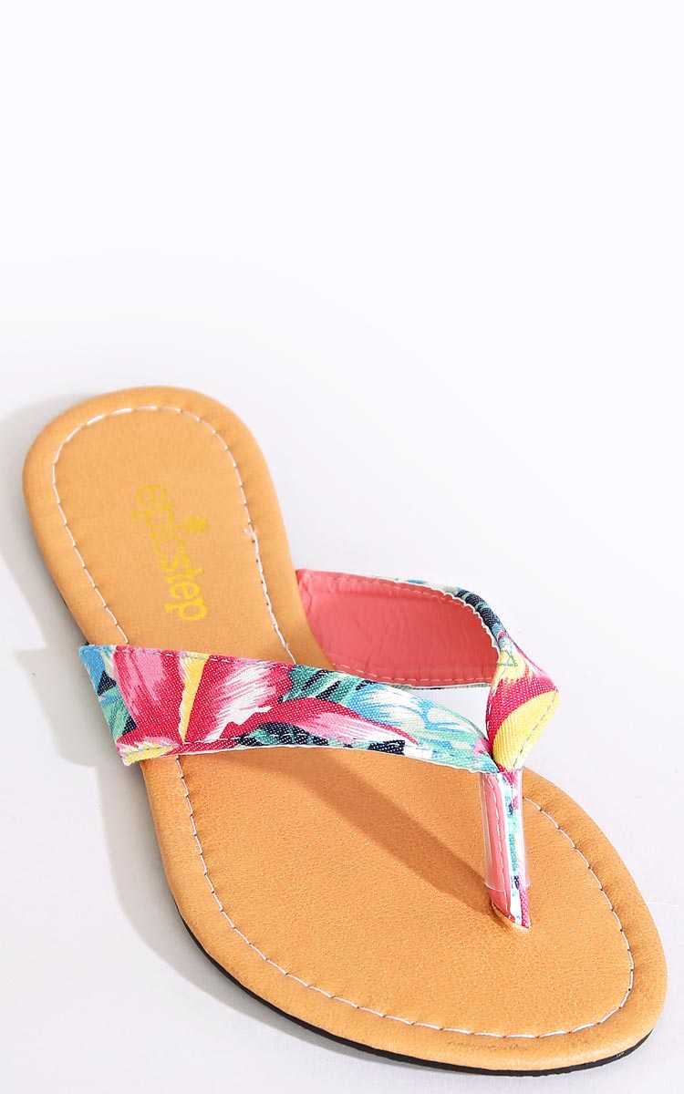 Tropical Flower Thong Sandal - Navy in Size by Styles For Less