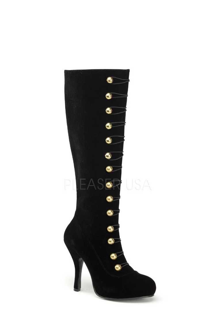 Black Button Up Knee High Boots Velvet