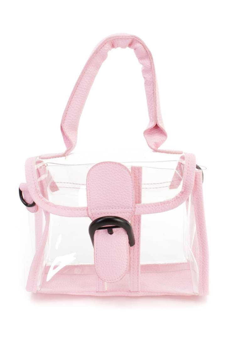 Pink Buckle Closure PVC Shoulder Handbag