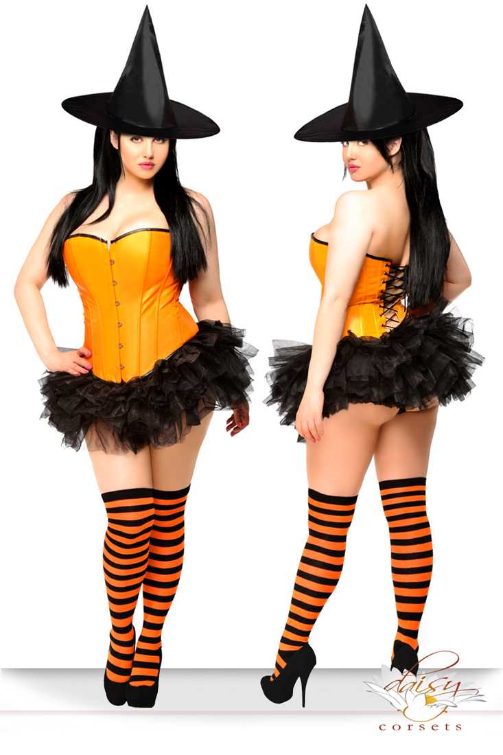 Orange 4 PC Pin Up Witch Costume