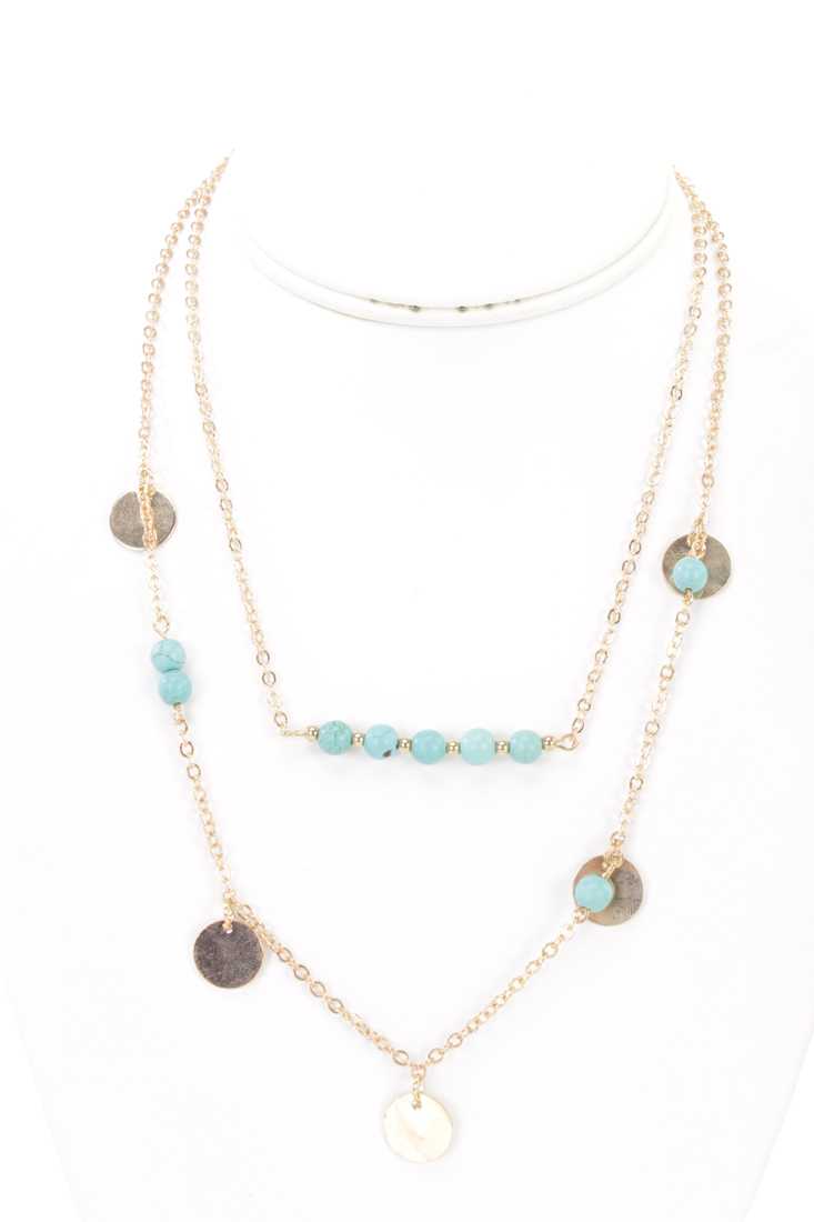 Gold High Polish Charm Beaded Layered Necklace