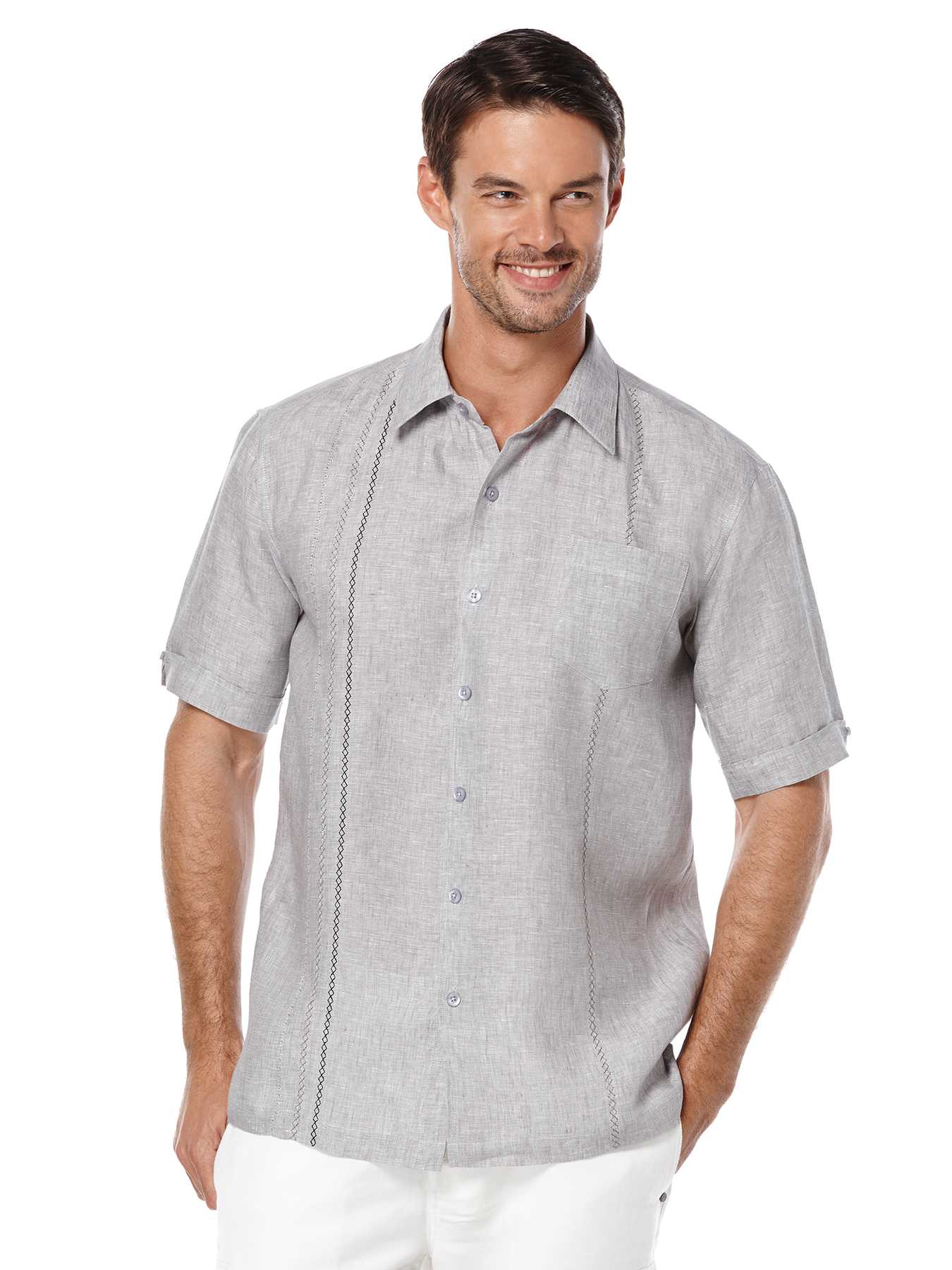 Cubavera Short Sleeve 100% Linen Chest Pocket With Embroidery