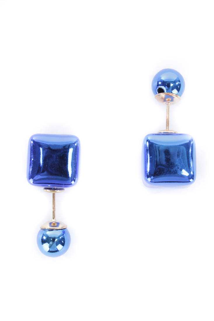 Royal Blue Cube Beaded Earrings
