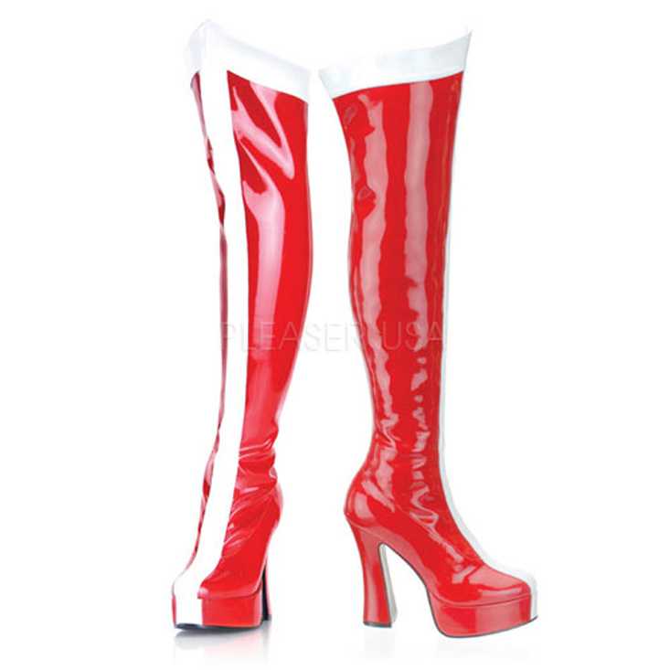 Red White Striped Thigh High Wonder Woman Boots