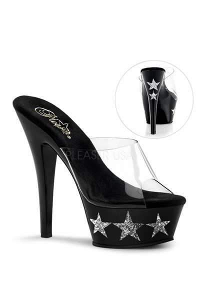 Clear Black Glitter Star Platform High Heels