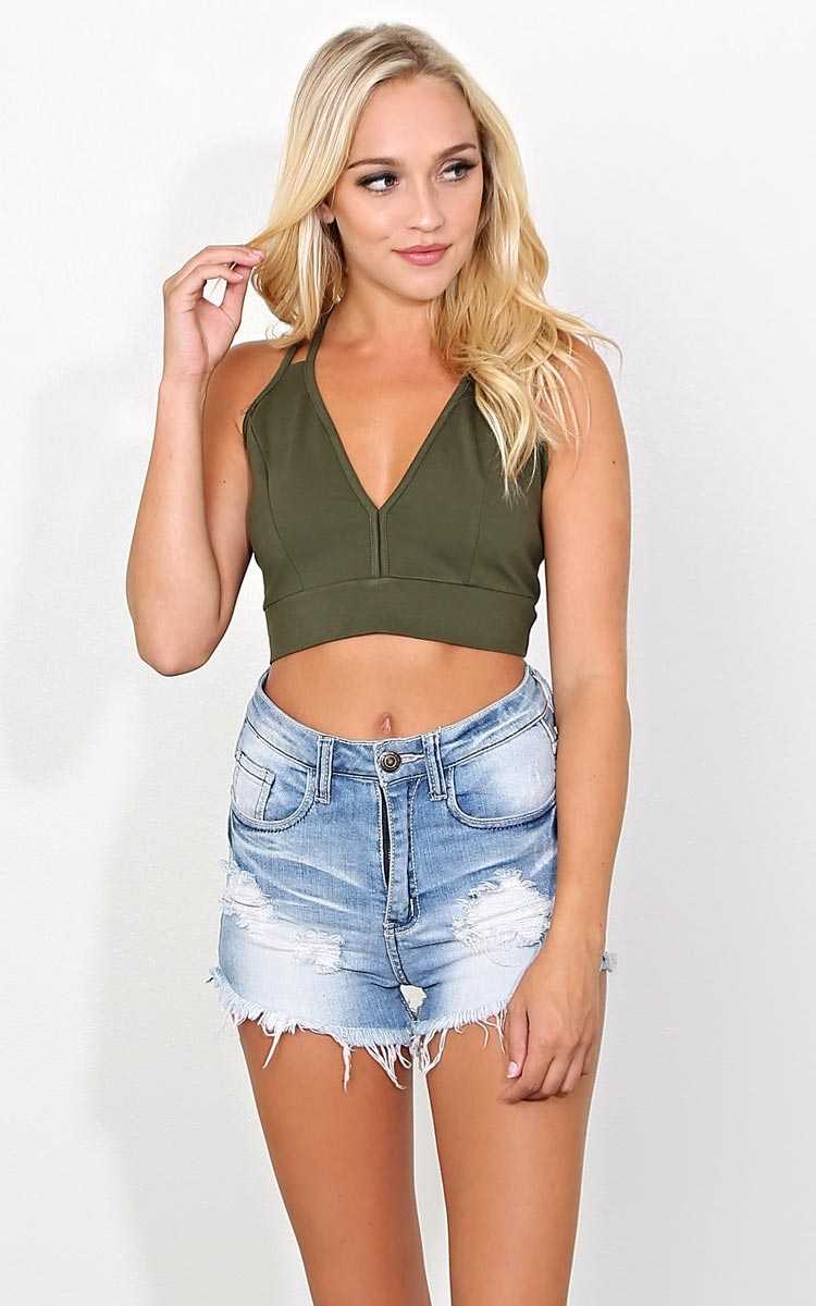 Lindsey Knit Bralette - Olive/Drab in Size Medium by Styles For Less