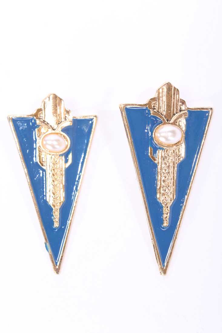 Blue Pearl Accent Lacquer Finish Cute Earrings