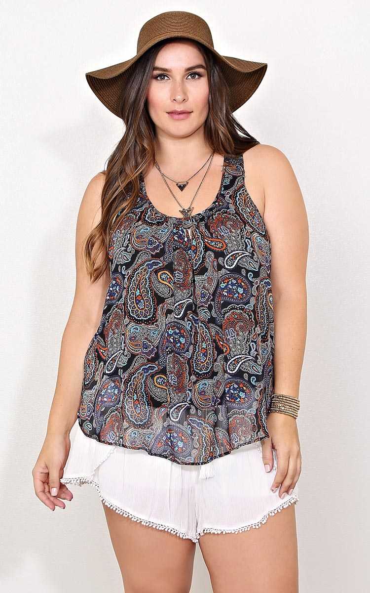 Plus Size Yori Paisley Woven Top - Black Combo in Size 1X by Styles For Less